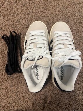 adidas White and Black Low-Top Sneakers with Extra Laces